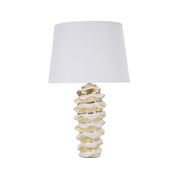 Balta/zelta krāsas keramikas galda lampa ar auduma abažūru (augstums 53 cm) Glam Space – Mauro Ferretti