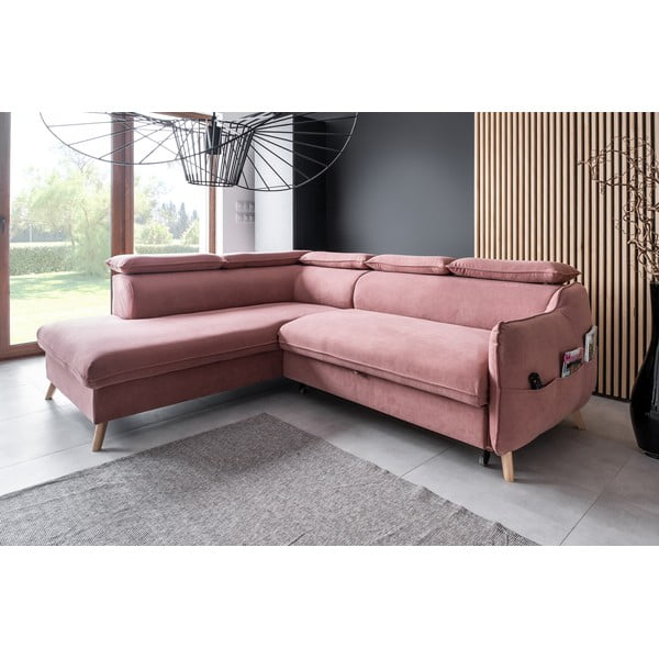 Gaiši rozā samta salokāms stūra dīvāns (ar kreiso stūri) Sweet Harmony – Miuform-image-3