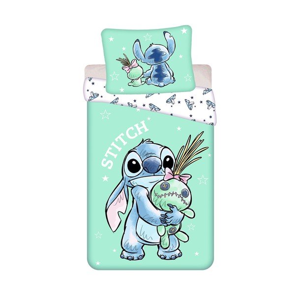Piparmētru zaļa kokvilnas bērnu gultas veļa 140x200 cm Lilo & Stitch "Buddies" – Jerry Fabrics