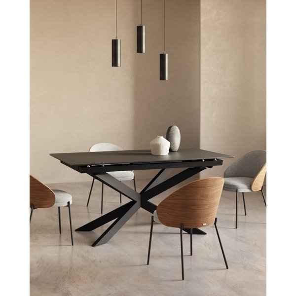 Melns izvelkams ēdamgalds ar stikla galda virsmu 90x210 cm Atminda – Kave Home-image-1