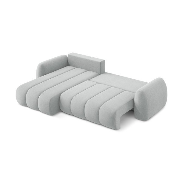 Gaiši pelēks salokāms stūra dīvāns no buklē auduma ar uzglabāšanas vietu (ar kreiso stūri/ar zvilni) Pele – Makamii-image-4