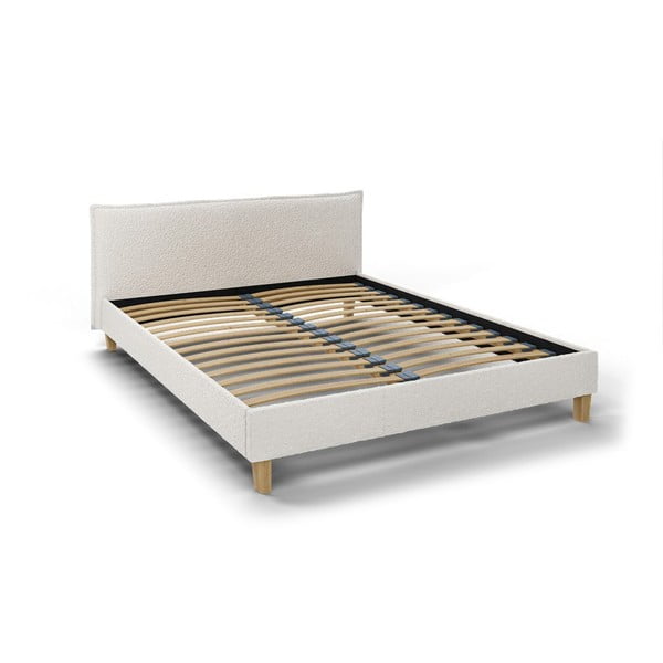 Krēmkrāsas mīksta divvietīga gulta ar režģi 160x200 cm Tina – Ropez