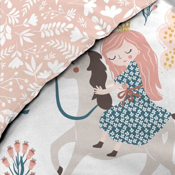 Balta/rozā vienguļamā kokvilnas bērnu gultas veļa 140x200 cm Lilibelle – douceur d'intérieur-image-1