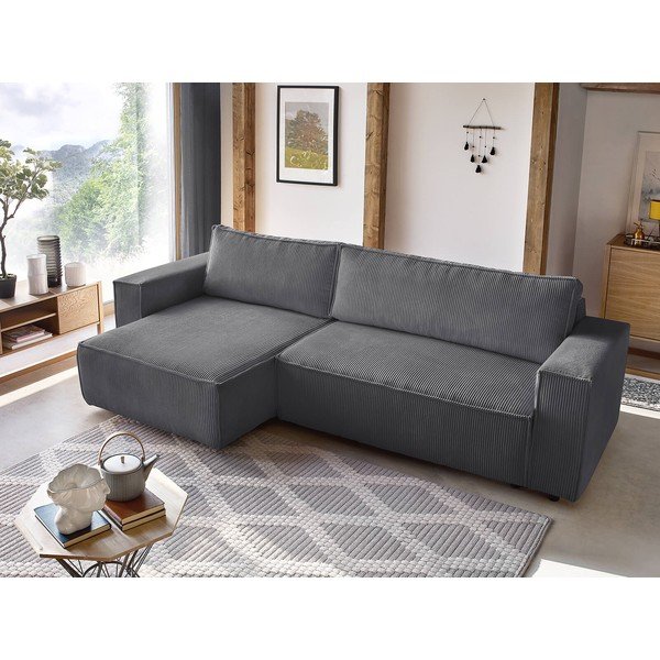 Tumši pelēks velveta salokāms stūra dīvāns (ar maināmu stūri) Nihad – Bobochic Paris-image-1