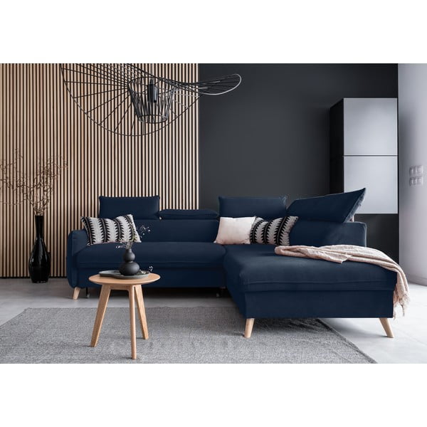 Tumši zils samta salokāms stūra dīvāns (ar labo stūri) Sweet Harmony – Miuform-image-1