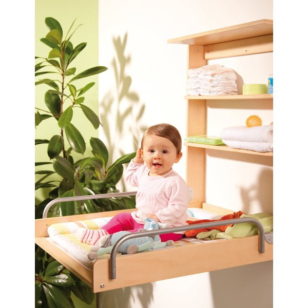 Dabīga toņa pie sienas stiprināms pārtinamais galdiņš ar dižskābarža koka imitāciju Dschungelbaby – Roba-image-3