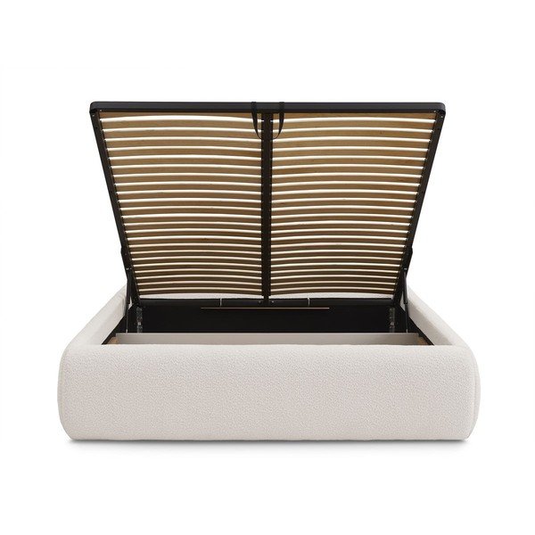 Balta polsterēta divvietīga gulta ar veļas kasti/bez galvgaļa un ar redelēm 180x200 cm Inera – Bobochic Paris-image-4