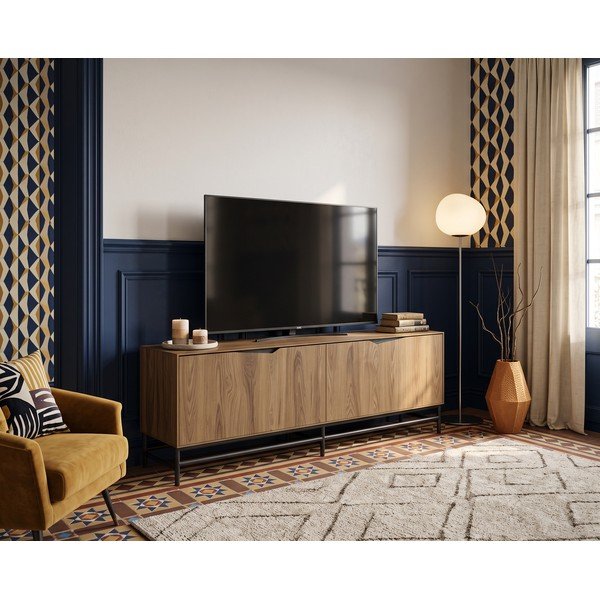 Melns/dabīga toņa TV galdiņš ar ozolkoka imitāciju 150x61x35 cm Aiden – Marckeric-image-1