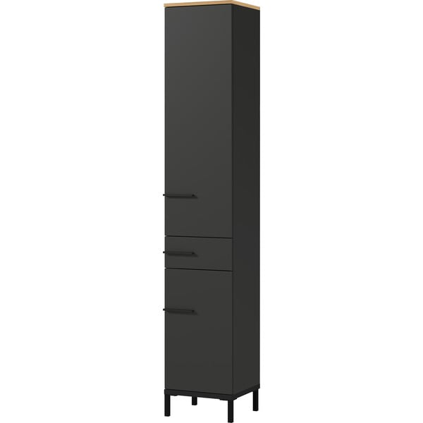 Tumši pelēks augsts vannas istabas skapītis ar ozolkoka imitāciju 34x34 cm Yonkers – Germania-image-2