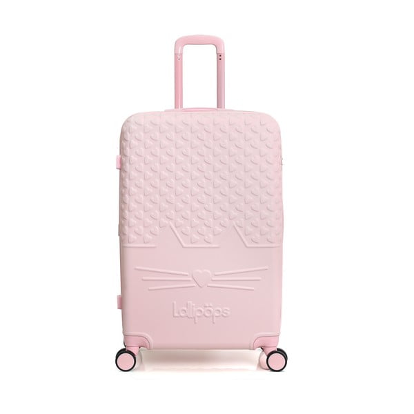Gaiši rozā bagāžas soma uz 4 riteņiem Lollipops Kitty