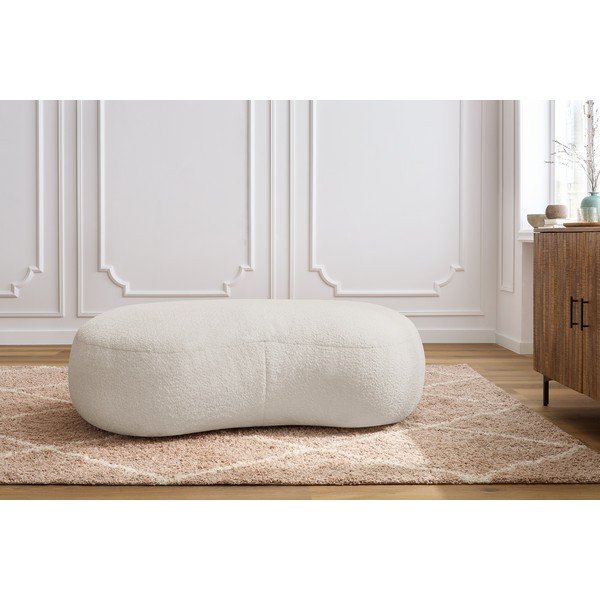 Balts buklē auduma pufs Saint-Germain – Bobochic Paris-image-1