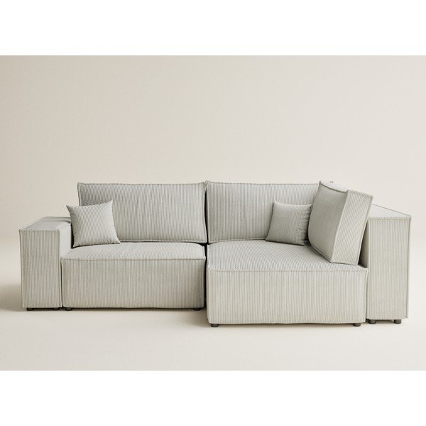 Krēmkrāsas velveta salokāms stūra dīvāns ar uzglabāšanas vietu (ar labo stūri/L veida) Tonga – Maison de Rêve-image-2