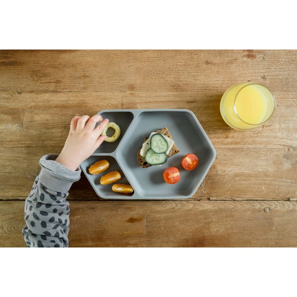 Pelēks silikona bērnu šķīvis 16x25 cm – Kindsgut-image-3