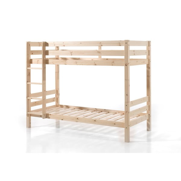 Dabīga toņa priedes masīvkoka divstāvu bērnu gulta ar veļas kasti 90x200 cm PINO – Vipack-image-2