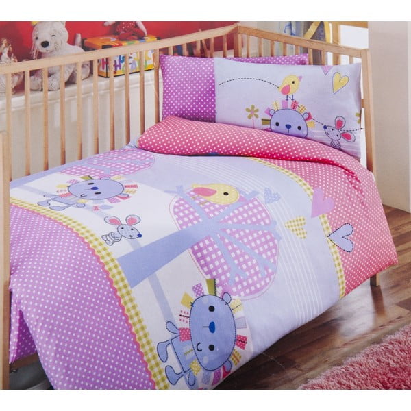 Bērnu gultasveļas un palagu komplekts Rozā ceriņi, 120x150 cm