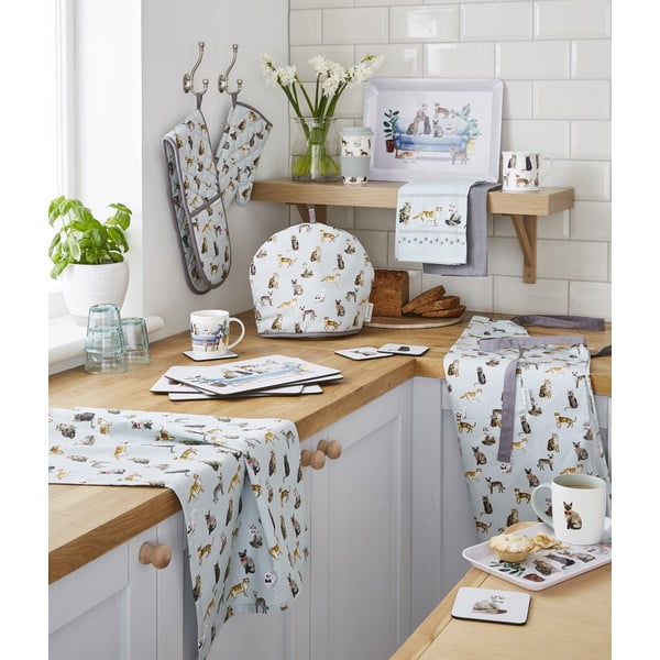 Virtuves dvieļu, priekšauta un virtuves cimda komplekts (5 gab.) Curious Cats – Cooksmart ®-image-1