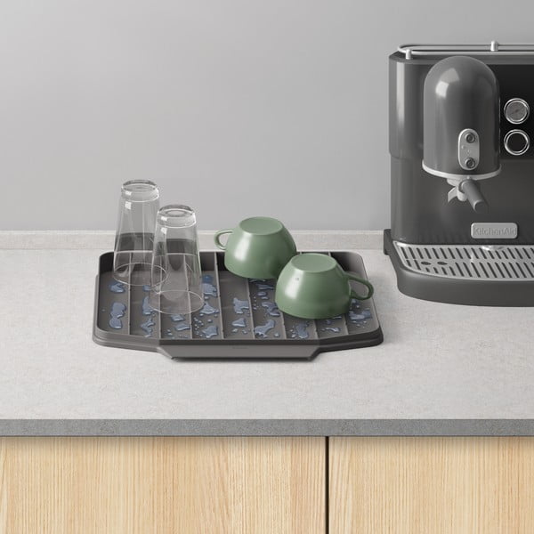 Pelēks plastmasas trauku žāvēšanas paliktnis 40x33 cm Gravity – Metaltex-image-3