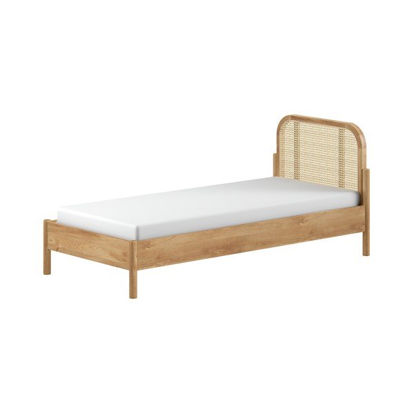 Dabīga toņa ozola masīvkoka vienvietīga gulta ar redelēm 90x200 cm Olive Rotan – Vipack