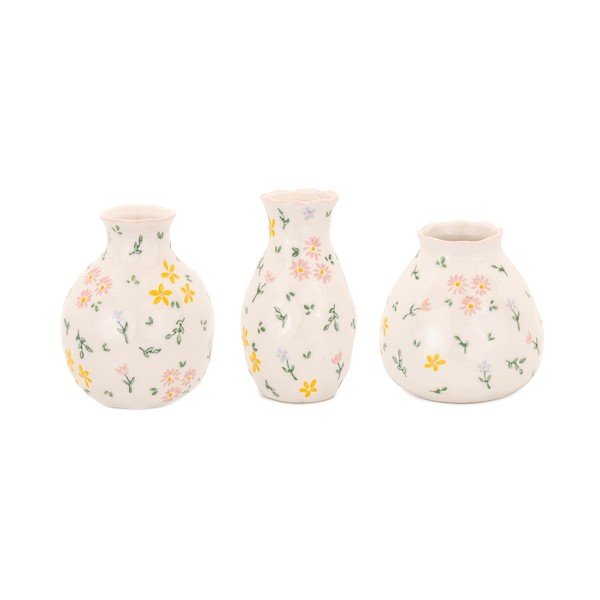 Krēmkrāsas akmensmasas vāzes (3 gab.) (augstums 10 cm) Ditsy Floral – Sass & Belle
