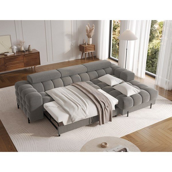 Pelēkbrūns samta salokāms/ar uzglabāšanas vietu stūra dīvāns (ar labo stūri/ar zvilni) Felro – ELTAP-image-4