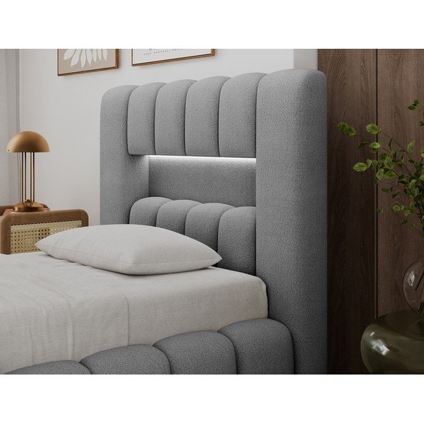 Pelēka polsterēta vienvietīga gulta ar veļas kasti ar redelēm 90x200 cm Lamica – ELTAP-image-2