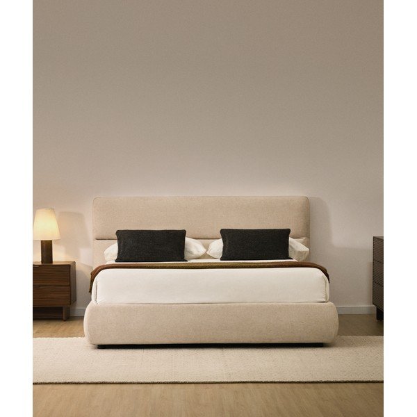 Bēša polsterēta divvietīga gulta no šenila ar veļas kasti ar redelēm 160x200 cm Dafra – Kave Home-image-1
