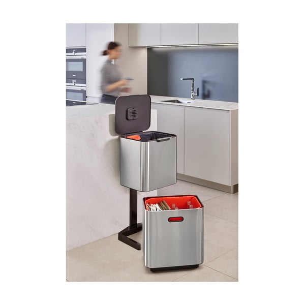 Sudraba krāsas atkritumu šķirošanas tērauda atkritumu tvertne 60 l Totem Max – Joseph Joseph-image-1