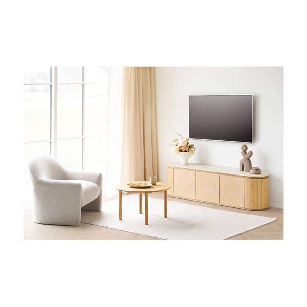 Krēmkrāsas/dabīga toņa TV galdiņš ar akmens galda virsmu 160x45x40 cm Larvik – House Nordic-image-3