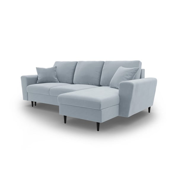 Gaiši zils samta salokāms stūra dīvāns ar uzglabāšanas vietu Kyoto – Cosmopolitan Design-image-4