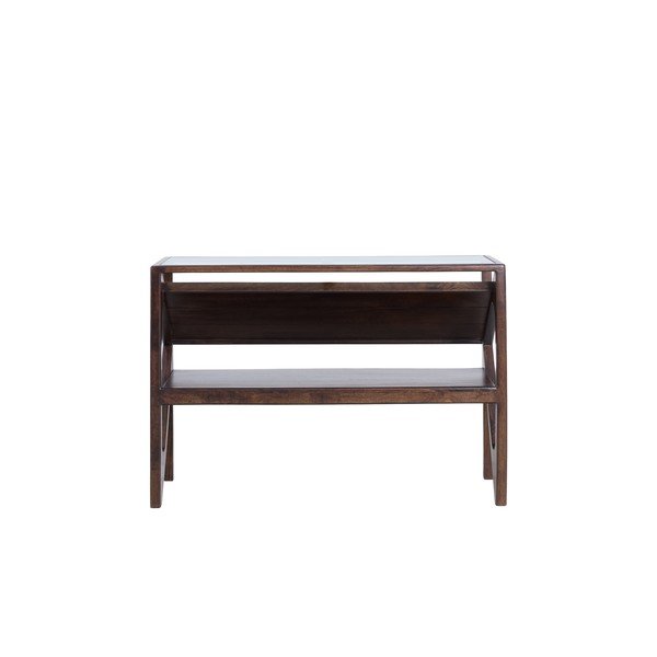 Tumša dabīga toņa konsoles galds ar stikla galda virsmu 41x119 cm Yuki – Light & Living-image-4