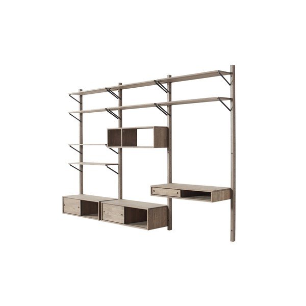 Plaukta daļa no ozolkoka ar bīdāmām durvīm WOOOD Gyan sienas komplektam-image-3