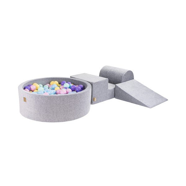 Pelēks samta putu rotaļu laukums (4 gab.) augstums 30 cm 225x90 cm Montessori – Meowbaby