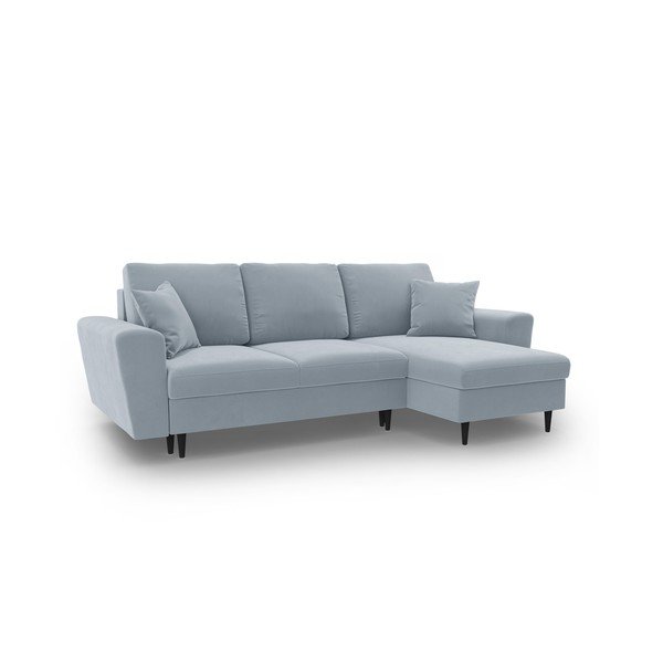 Gaiši zils samta salokāms stūra dīvāns ar uzglabāšanas vietu Kyoto – Cosmopolitan Design-image-1