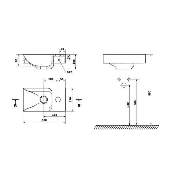 Pelēka betona tualetes izlietne 31x17 cm Piccolino – Sapho-image-4