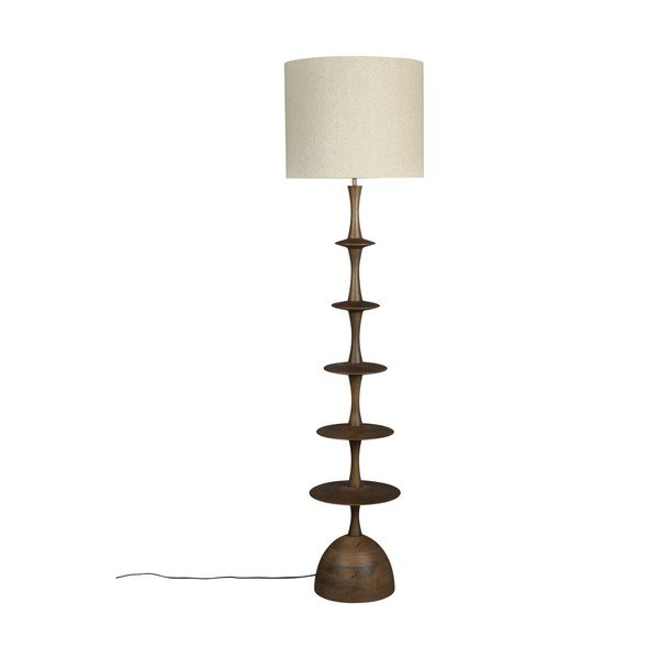 Krēmkrāsas/tumša dabīga toņa stāvlampa ar auduma abažūru (augstums 179 cm) Cath – Dutchbone