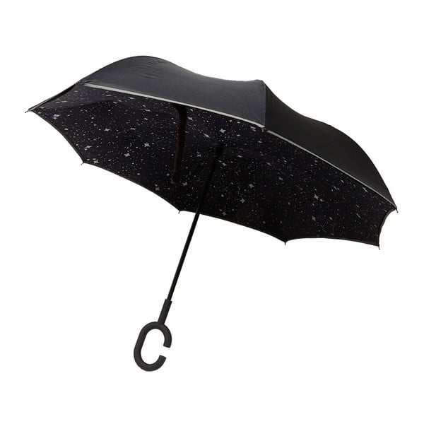 Melns lietussargs ar baltām detaļām Star Gaze, ⌀ 110 cm