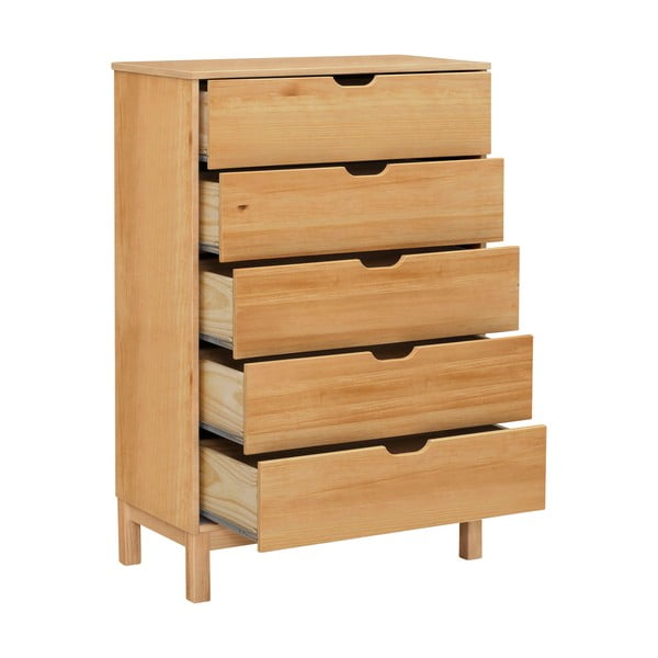 Dabīga toņa priedes masīvkoka augsta kumode 113x39 cm Post – Støraa-image-1