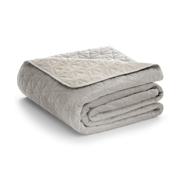 Pelēkbēšs samta stepēts gultas pārklājs 240x260 cm Laila – Restilo