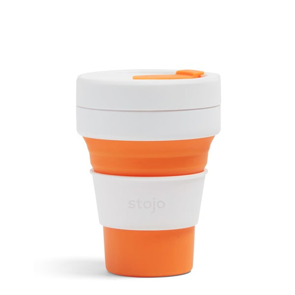 Baltas un oranžas krāsas salokāma ceļojumu krūze Stojo Pocket Cup, 355 ml