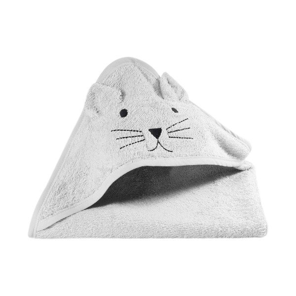 Pelēks kokvilnas bērnu dvielis ar kapuci Kindsgut Cat-image-1