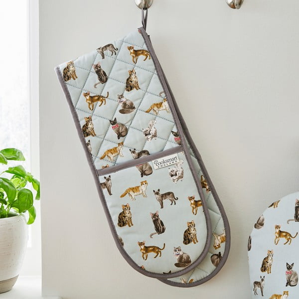 Zils kokvilnas dubultais virtuves cimds Cooksmart ® Curious Cats-image-1
