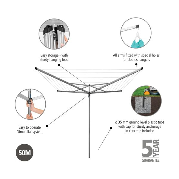 Sudraba krāsas dārza veļas žāvētājs 50 m Essential – Brabantia-image-4