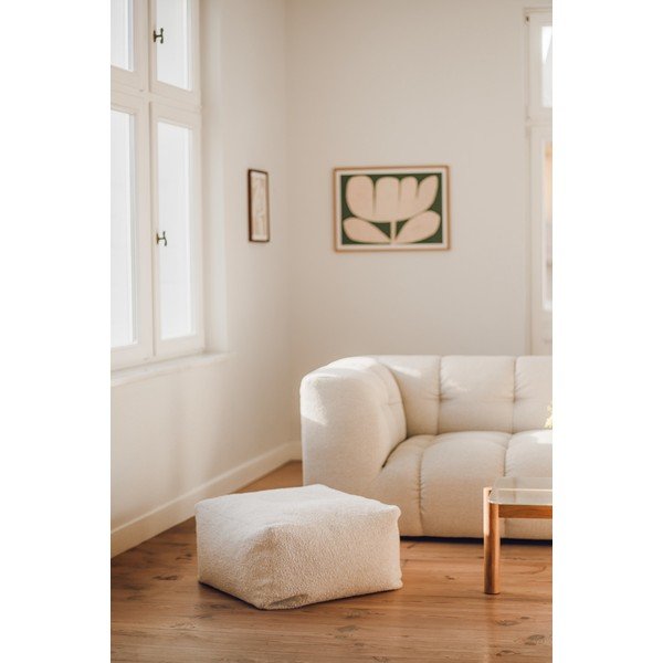 Bēšs pufs no buklē auduma Keno – noo.ma-image-1