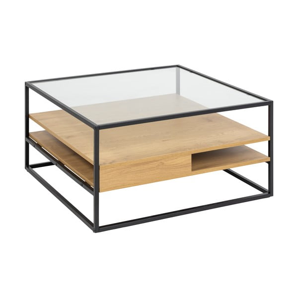 Dabīga toņa žurnālgaldiņš ar stikla galda virsmu 80x80 cm Randolf – Actona-image-2