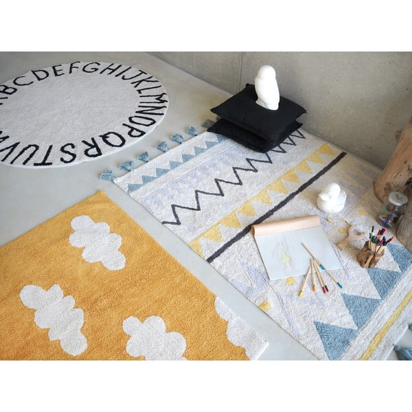 Krēmkrāsas mazgājams/ar rokām darināts kokvilnas bērnu paklājs 140x200 cm Azteca Vintage Blue – Lorena Canals-image-4