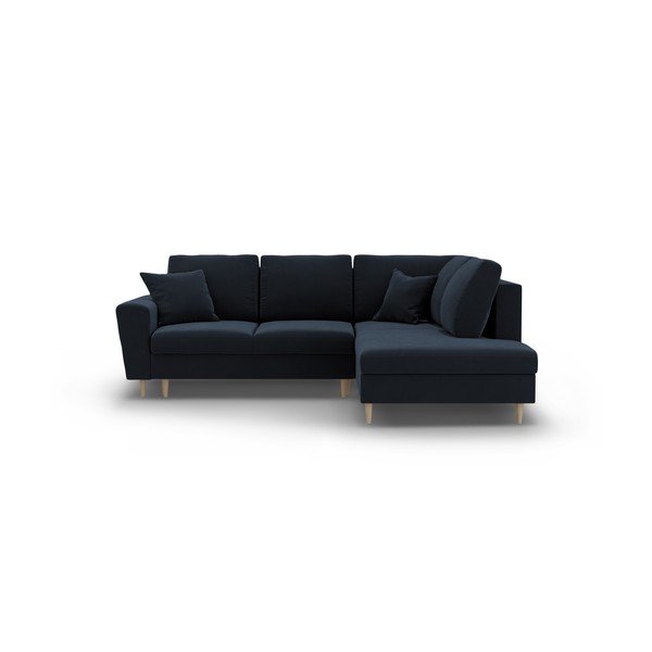 Tumši zils samta salokāms stūra dīvāns ar uzglabāšanas vietu (ar labo stūri/L veida) Kyoto – Cosmopolitan Design