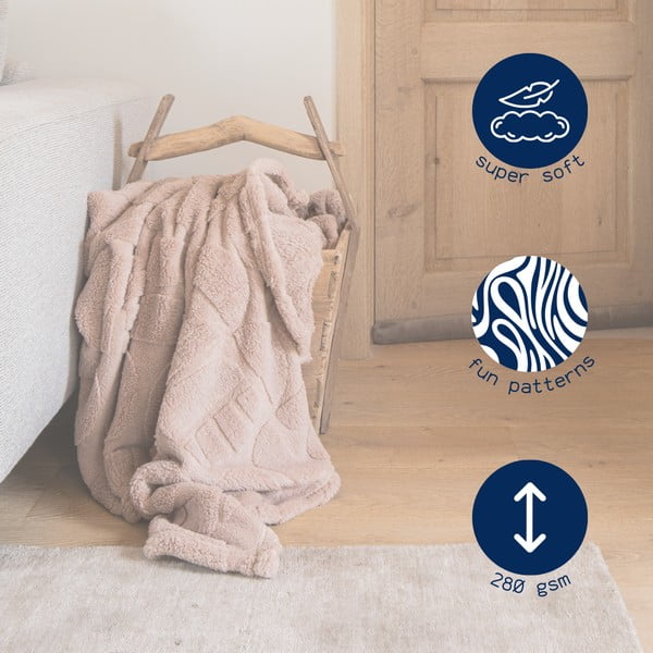 Balts/bēšs mikroplīša pleds 150x200 cm Rena – Tiseco Home Studio-image-1