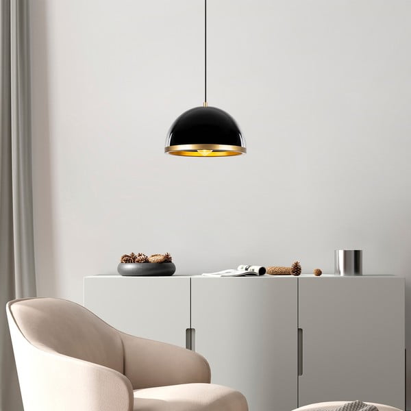 Melna/zelta krāsas piekaramā lampa ar metāla abažūru ø 30 cm Ferenci – Opviq lights-image-1