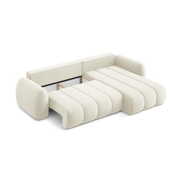 Bēšs salokāms stūra dīvāns no buklē auduma ar uzglabāšanas vietu (ar labo stūri/ar zvilni) Pele – Makamii-image-3