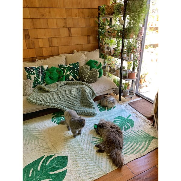 Zaļš/krēmkrāsas mazgājams/ar rokām darināts kokvilnas bērnu paklājs 140x200 cm Tropical Green – Lorena Canals-image-1